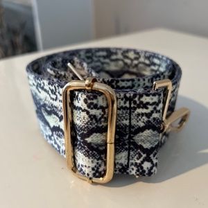 Bag Strap - black & white snakeskin print with goldtone hardware